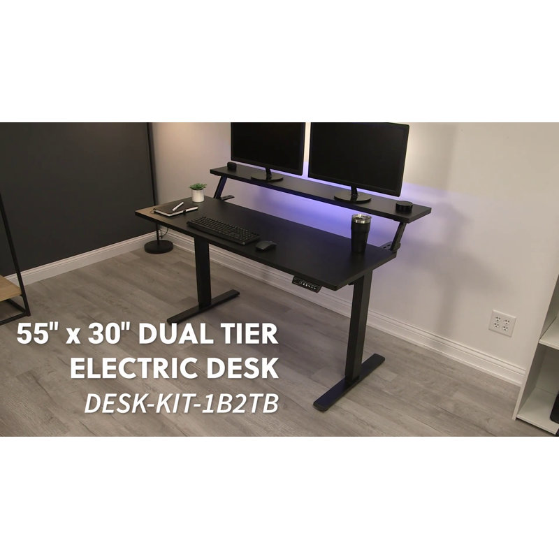 ErgoActive Black Dual-Tier Electric Adjustable Desk with Memory Controller
