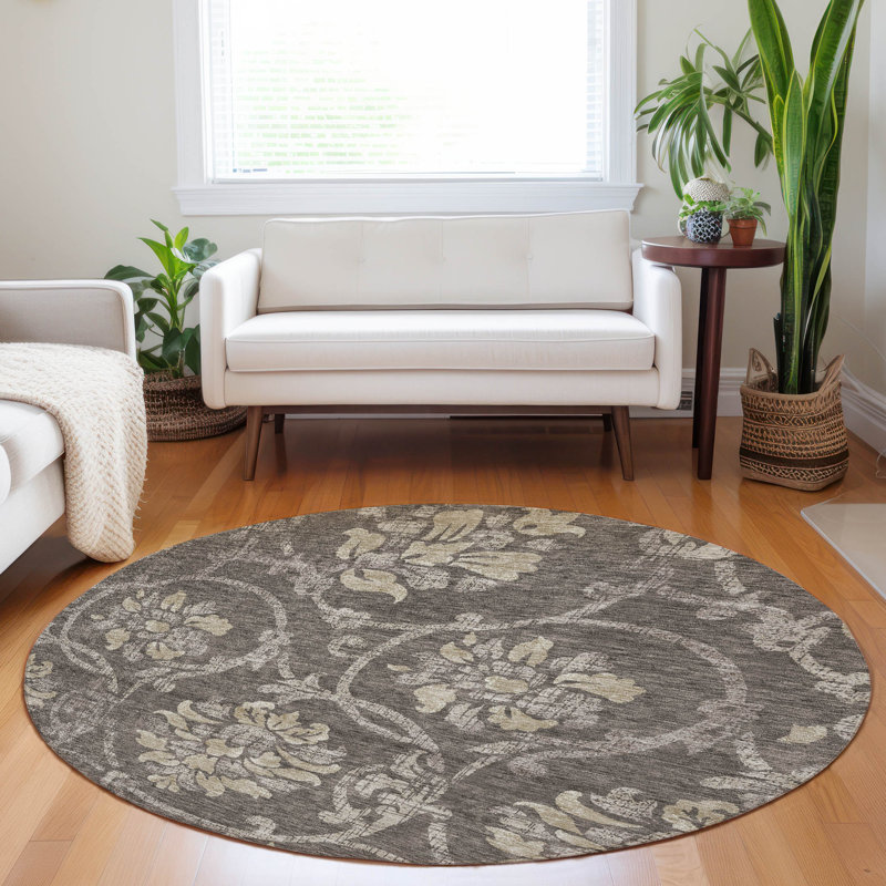 Tapis brun Prisco lavable à la machine de qualité supérieure, Rond 8 pi