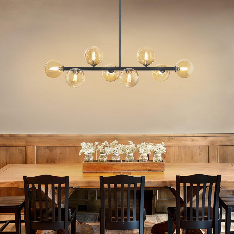 8- Light Dimmable Bubble Glass Sputnik Modern Linear Chandelier
