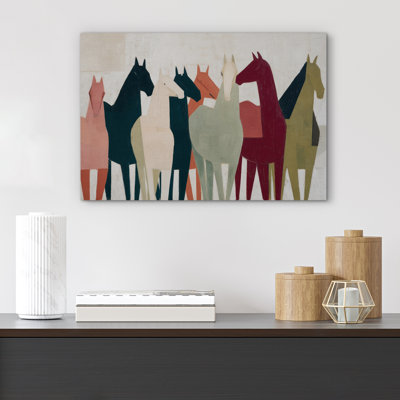 Abstract Geometric Multi-Colored Horses Print Pictures Frame Canvas Print Wall Art