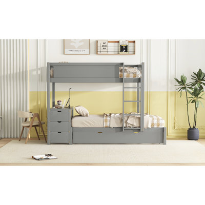 Twin Size Trundle Bunk Bed With Desk And Storage, Gray Finish - Transform Your Bedroom Into A Stylish Functional Retreat Storage In 's