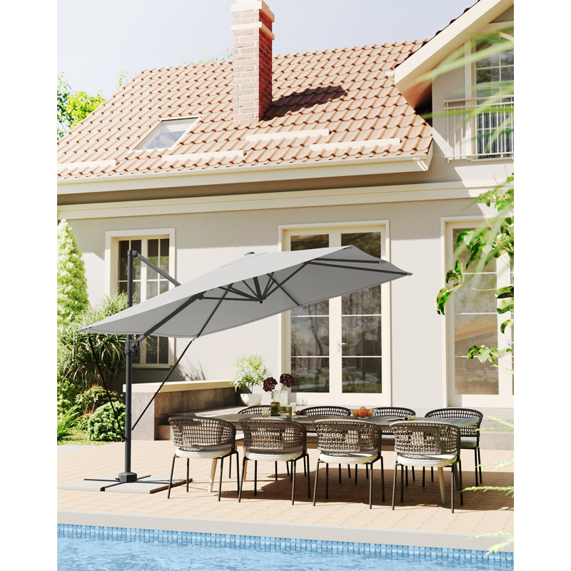 Cabriano Rectangular Market Parasol, Light Grey - Crank Lift 2, 240cm H x 270cm W x 270cm D