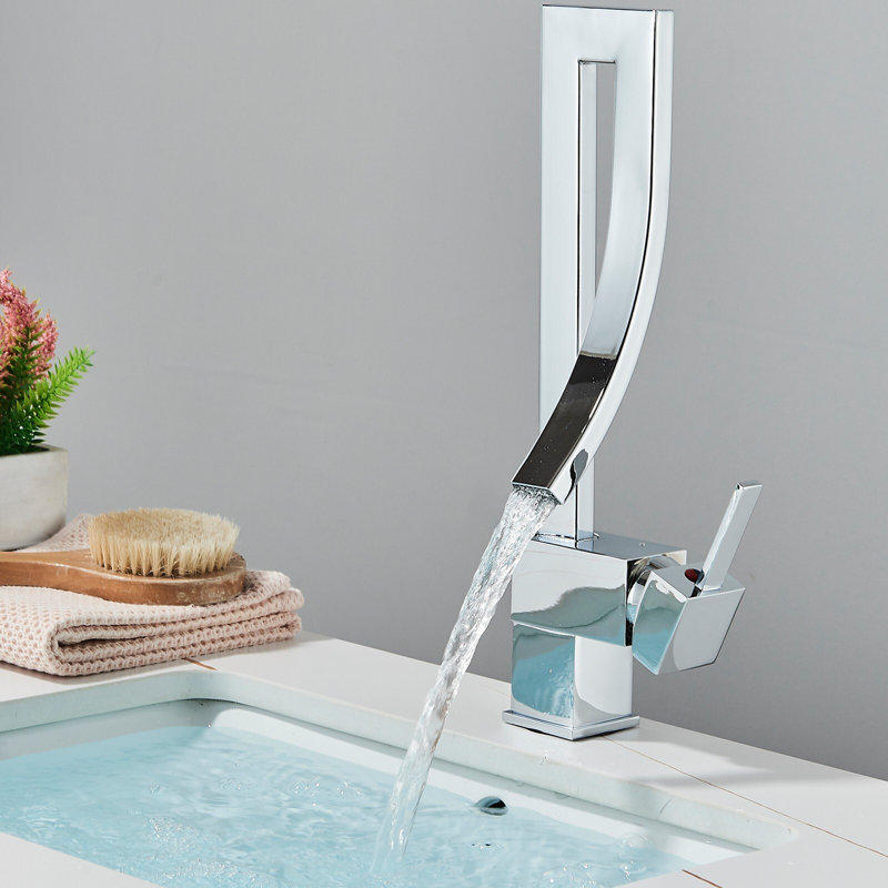 Mosson Contemporary Tall Basin Faucet with Loop Waterfall Spout and Single Side Handle