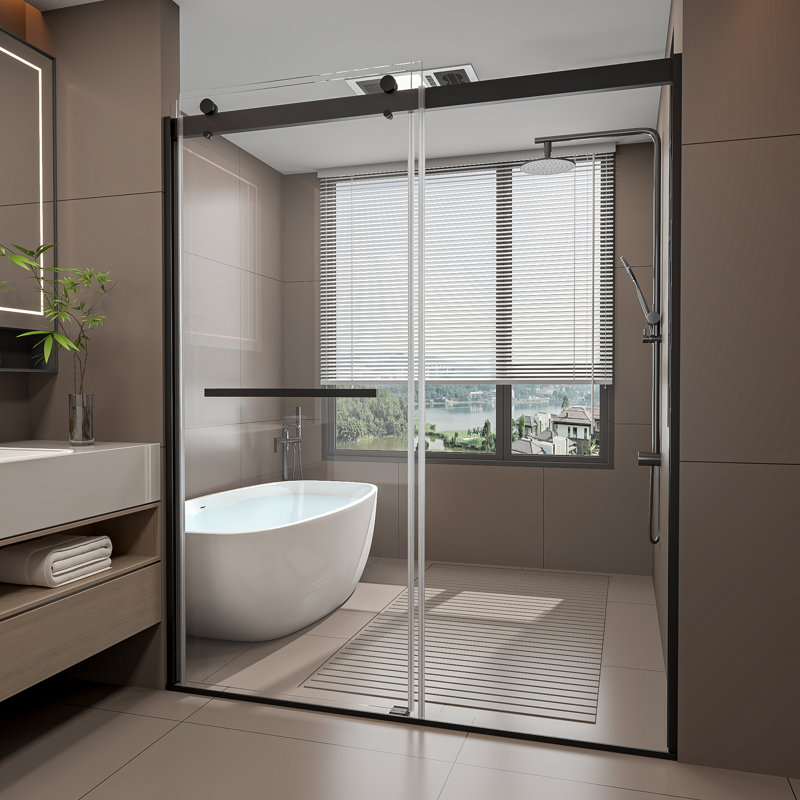 56" - 60" W x 74" H Double Sliding Frameless Shower Door  with 5/16"(8mm) Explosion-Proof Clear Tempered Glass, Matte Black