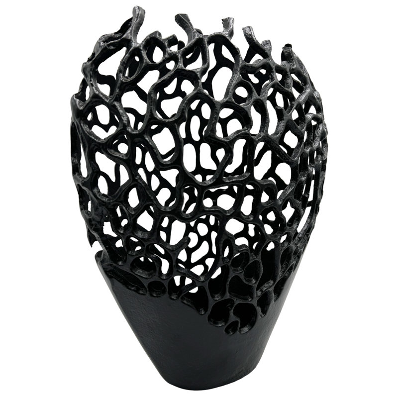 Khadijo Handmade Aluminum Table Vase, 14" H x 11" W x 5" D, Black