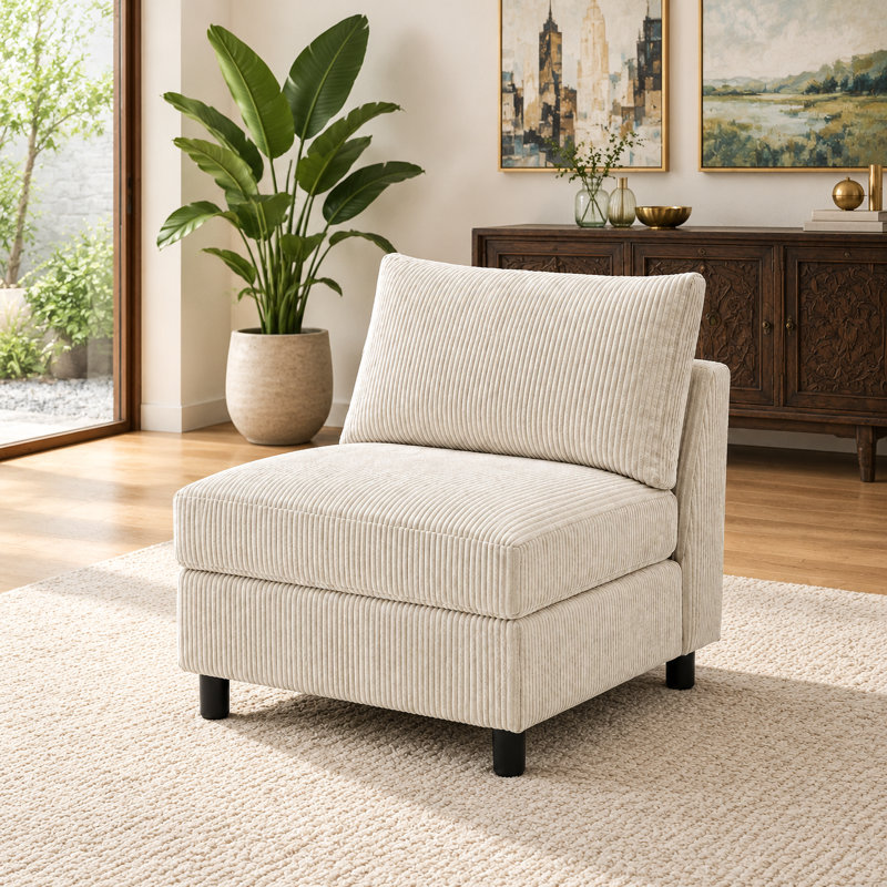Canapé modulaire en velours côtelé de 24 po de largeur avec rangement caché, housses lavables et mousse moelleuse, Beige