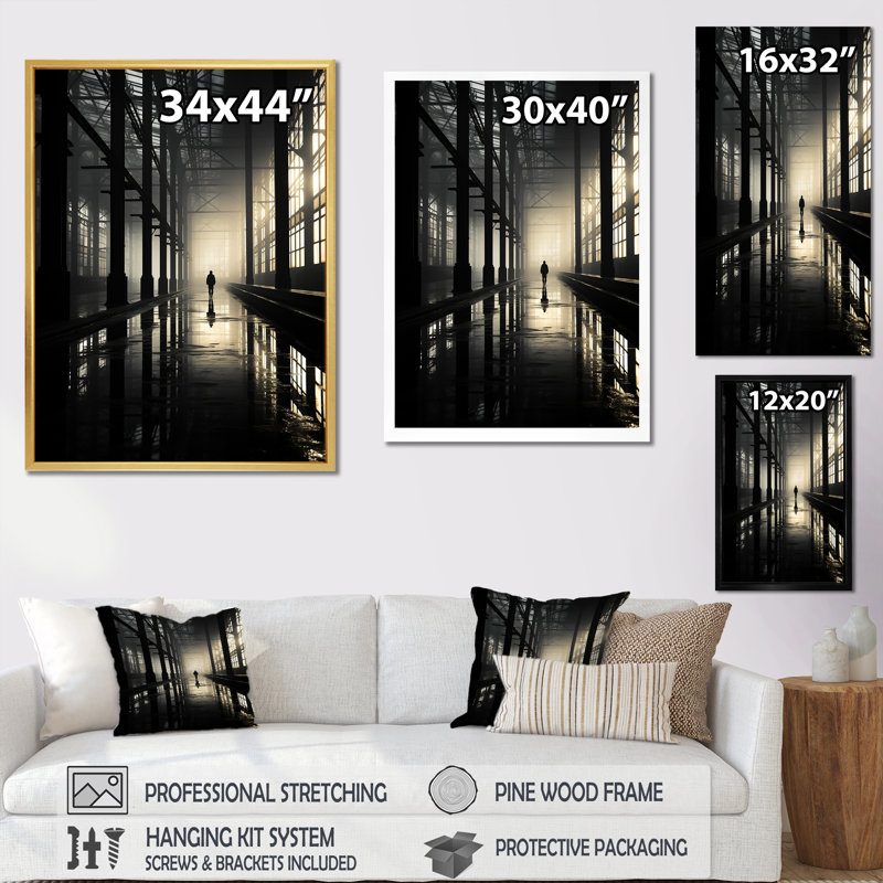 Paysage industriel saphir lever de soleil sur toile, Cadre doré simple, H 20 po x l 12 po x P 1 po