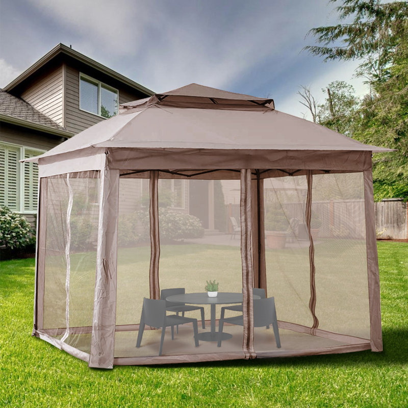 11X11ft Pop Up Instant Gazebo Tent With Mosquito Netting, Khaki