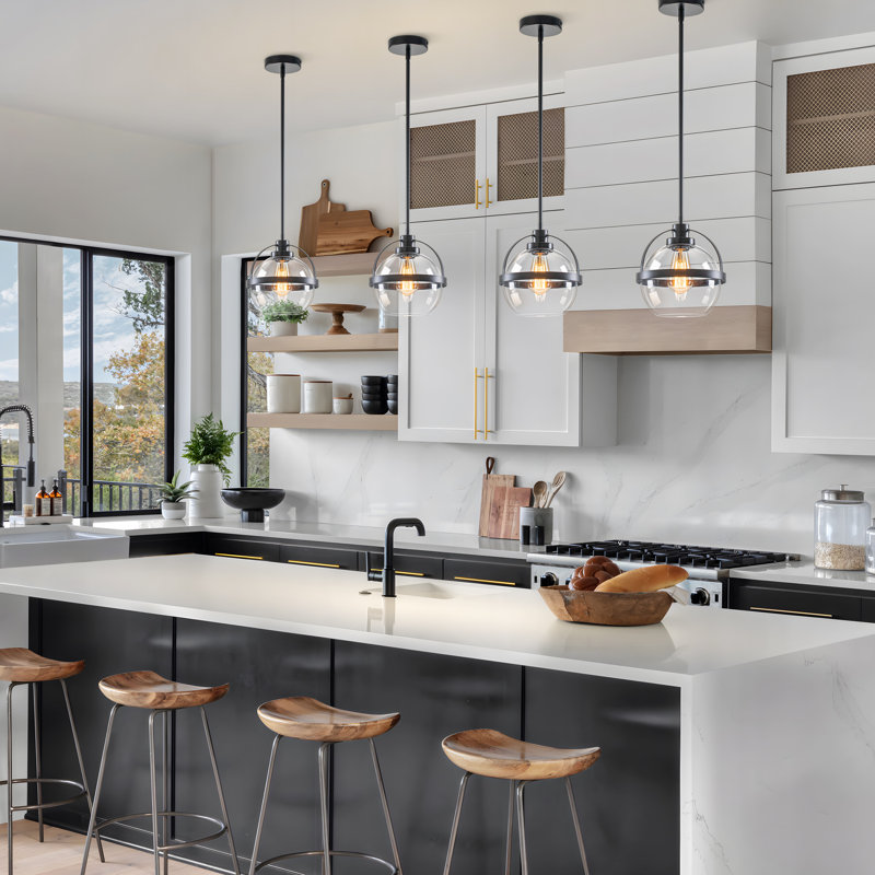 Gladi 1 - Light Single Glass Globe Pendant Set Of 2, Matte Black