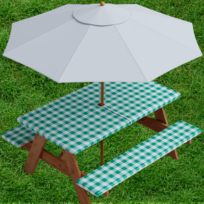 Jeveah Vinyl Picnic Fited 3 Pcs Tableclth With Umbrella Hole Rectangle 30X72 Red