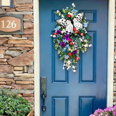 Rose And Butterfly Simulation Wreath, Spring And Autumn Front Door Decoration, Christmas Decoration, Home Decoration, Holiday Gifts