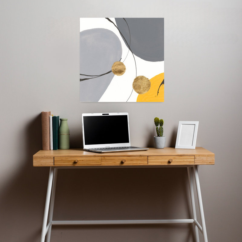 Orbes dorés IV abstrait et art contemporain moderne, H 18 po x l 18 po