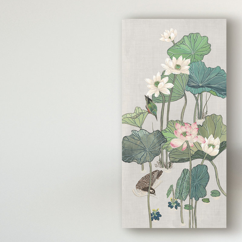 « lotus étang ii », peinture sur toile tendue, H 19 po x l 10 po x P 2 po