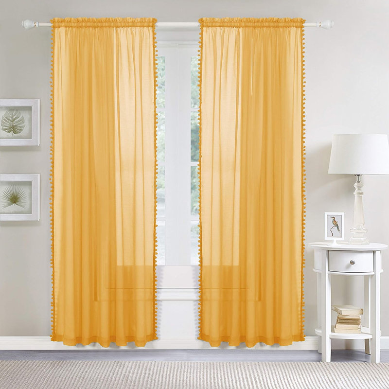 Aeian Semi Sheer Curtain Pair, 60" W x 84" L, Yellow