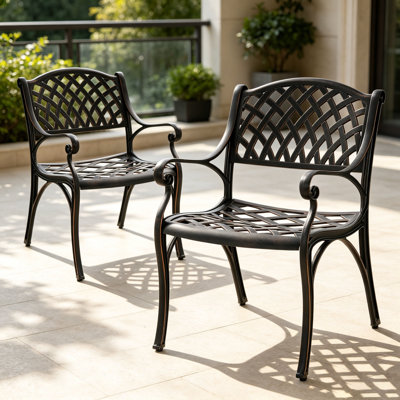 Patio Dining Chairs, Cast Aluminum Chairs Set of 2, Metal Conversation Chairs for Garden, Backyard and Porch