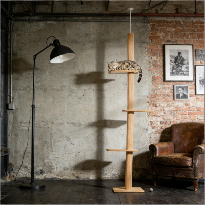 Large carpeted cat tree photographed for a retailer product listing