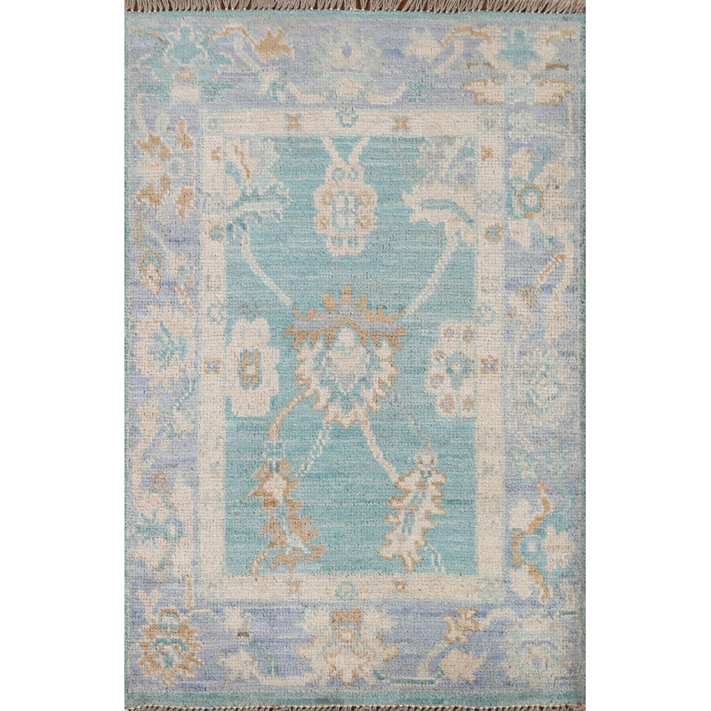 Tapis Oushak turquoise en laine noué à la main 2 x 3