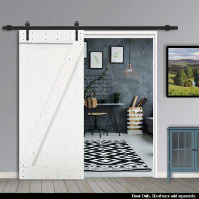 84'' Solid Wood Paneled Painted without Installation Hardware Kit Barn Door