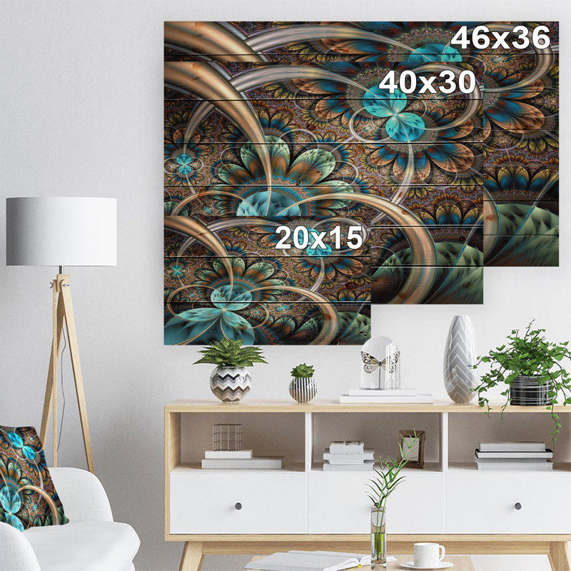 « light blue fractal fleur », impression, H 30 po x l 40 po x p 1,5 po, Bois