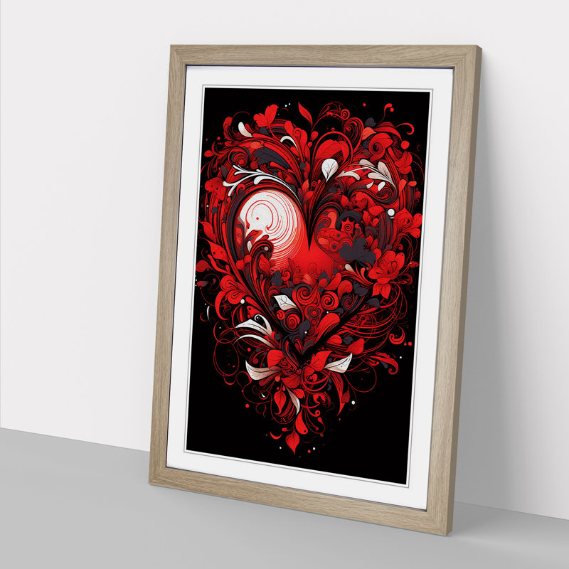 Love Heart Line - Single Picture Frame Print on Wood, Oak, 46cm H x 34cm W x 2cm D