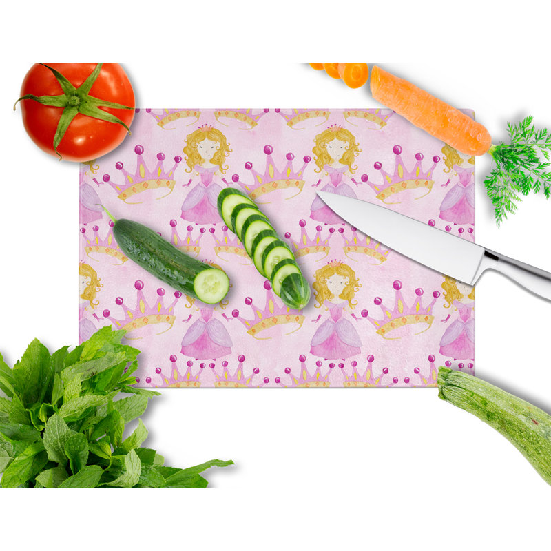 Caroline's Treasures Tempered Glass Watercolor Princess and Crown Cutting Board