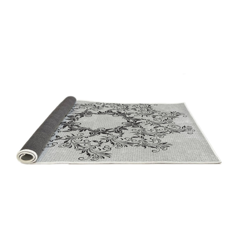 Tapis décoratif en laine et en polyester gris tissé à la machine, Rond 3 pi