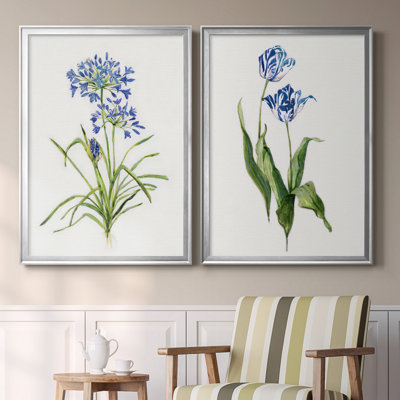 Blue Lively Botanical I - 2 Piece Single Picture Frame Print Set on Canvas