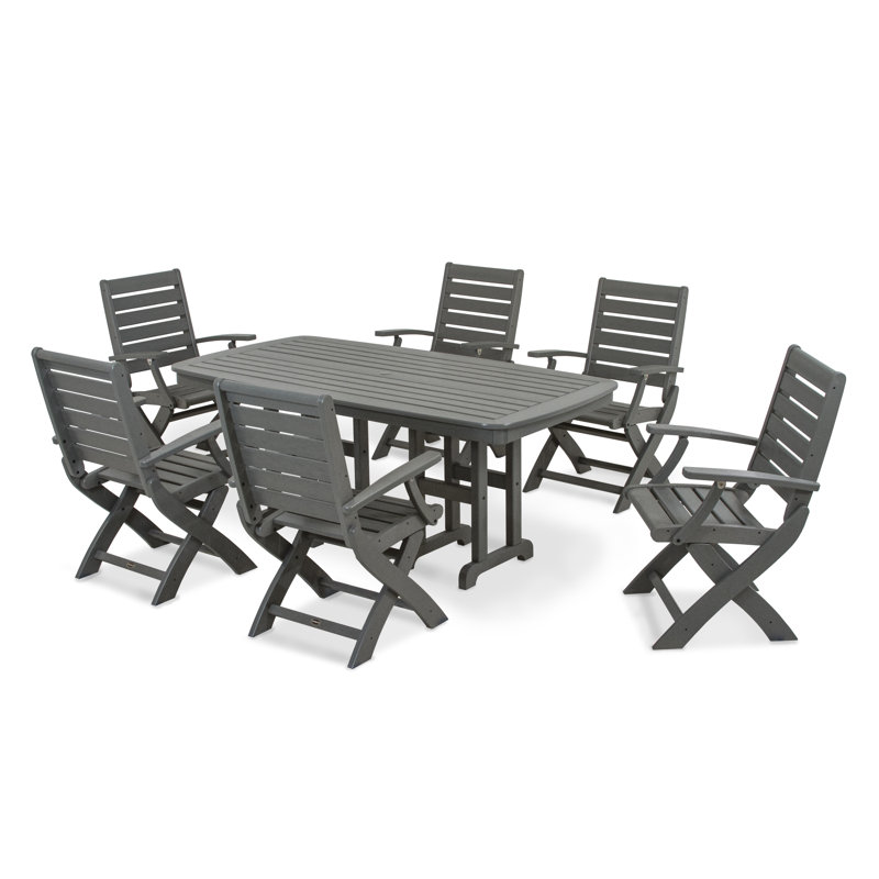 POLYWOOD Signature Folding Chair 7-Piece Dining Set, Slate Grey