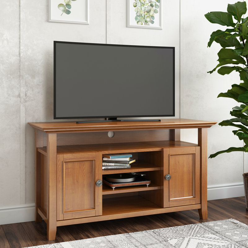 Meuble télé 54 po en bois massif brun doré clair, Brun doré clair