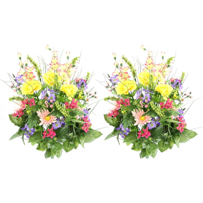 2 pièces de 30 tiges de fleurs artificielles gloire du matin et renoncule buisson de printemps, Jaune clair / mauve / rose