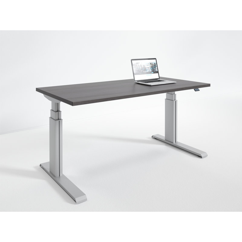 Bureau debout à hauteur ajustable électrique Wildermuth, Bois flottant / argent, H 51 po x l 60 po x P 30 po