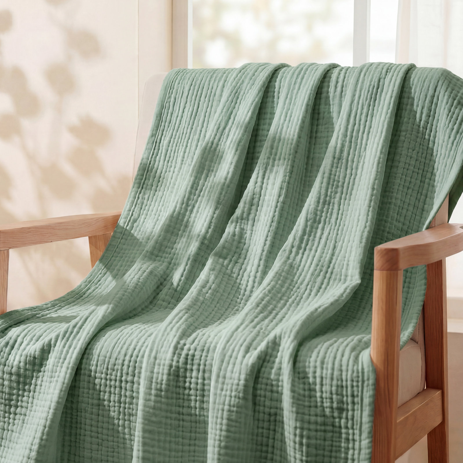 Bedsure Cotton Muslin Throw Blanket, Queen, Sage Green