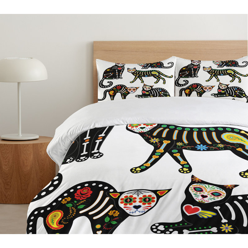 Sugar Skull Modern & Contemporary Duvet Cover, Queen Duvet Cover + 2 Standard Shams