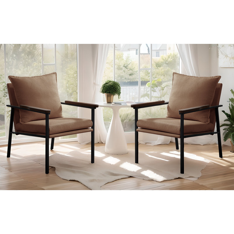 Structure de fauteuil en métal avec dossier rembourré Turnbridge, Microfibre / microsuède curry clair, 2