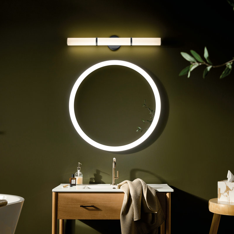 Barre de salle de bain 32 "à DEL avec verre blanc, Noir satiné