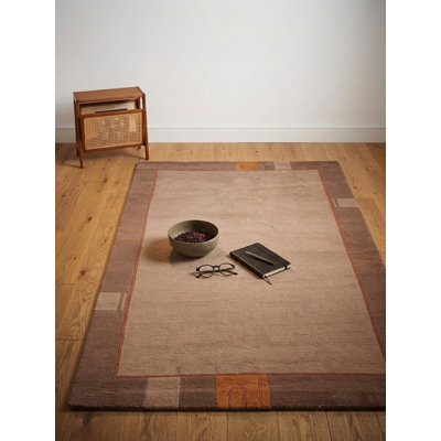 Choco Wool Handmade Tibbati Contemporary Rectangle Hand Knotted Indoor Area Rug