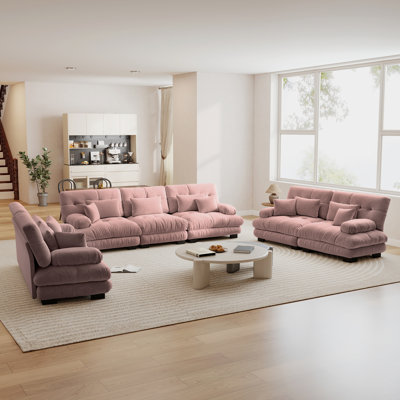 Ensemble de canapé de salon en chenille 3 pièces avec sièges profonds, rose rosé