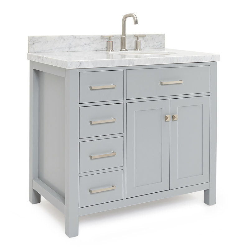 Meuble-lavabo simple 36 po avec plateau en marbre blanc de Carrare Macnair, gris