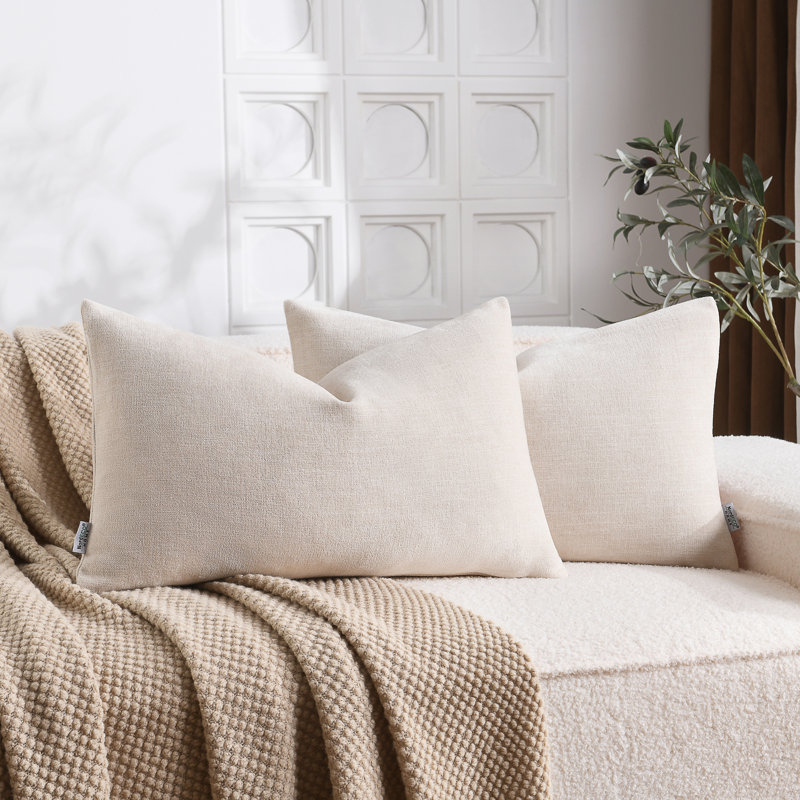 Housse de coussin en chenille flammée douce et texturée, Rectangular 12"H x 20"W, Ivoire ivoire