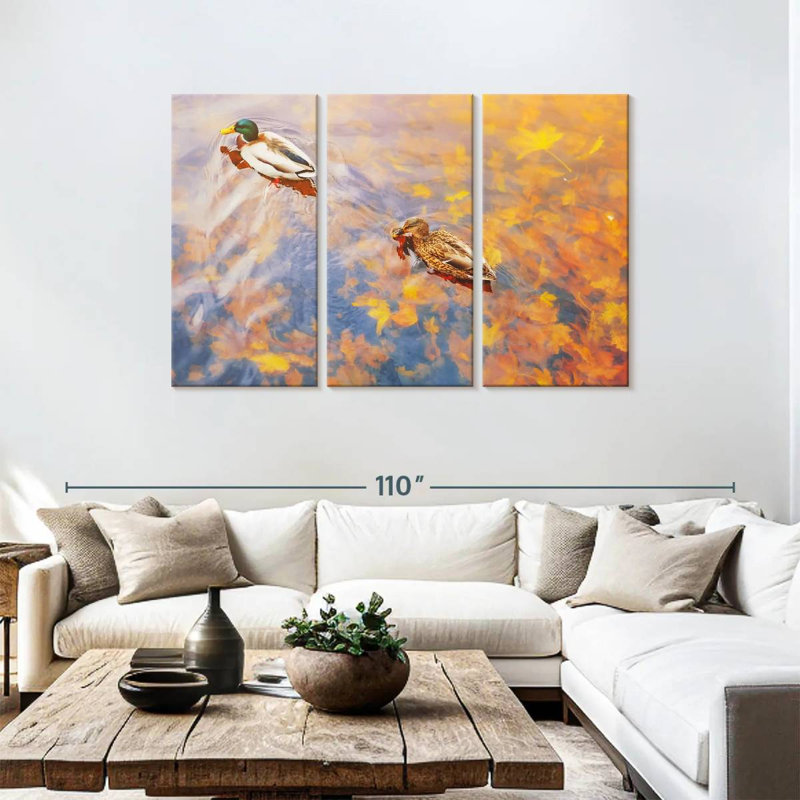 Ducks Floating On Pond, 48" H x 74" W
