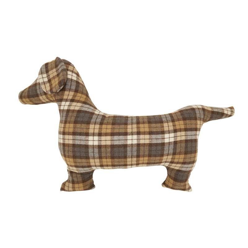 Plaid Dachshund Poly Filled Throw Pillow