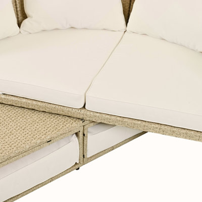 Convertible Outdoor Patio Daybed With Retractable Canopy And Comfortable Cushions, Perfect For Garden And Poolside Relaxation