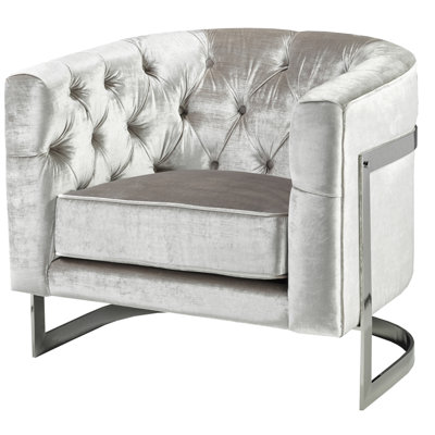 Fauteuil demi-tonneau en velours capitonné de 88,9 cm de largeur Botkin