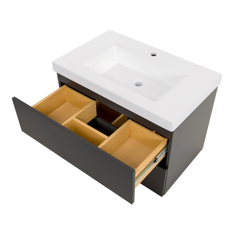 Meuble-lavabo mural simple 30,5 po avec plateau en marbre de culture, Ciment