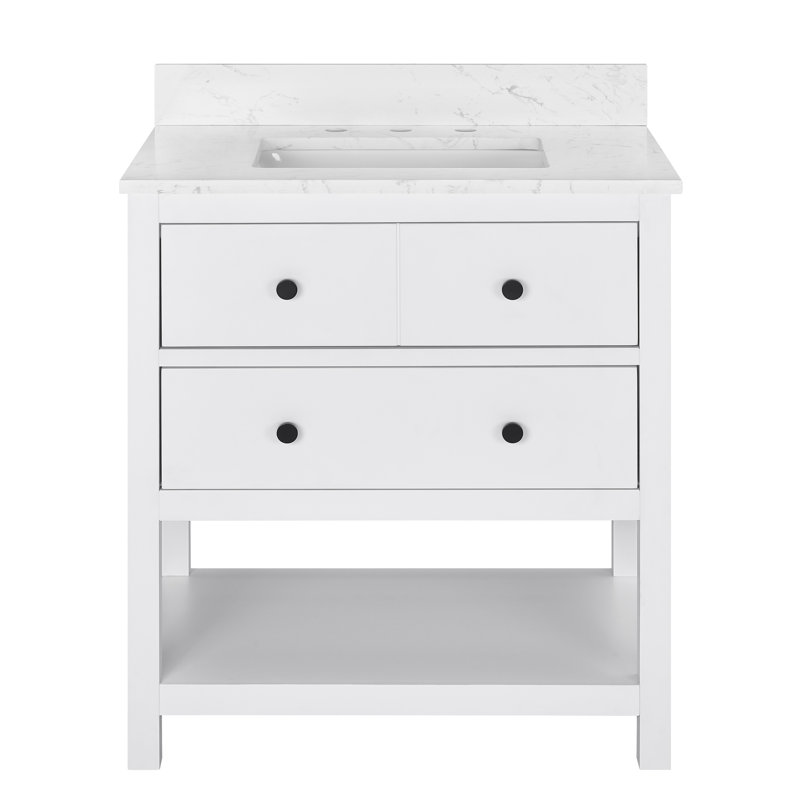 Meuble-lavabo simple 30 po avec comptoir en quartz blanc de Carrare Encino, pré-assemblé, 31"