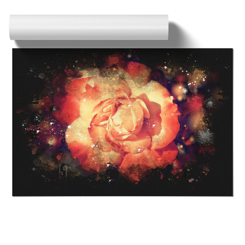 Orange Rose Flower Paint Splash - Frameless Print, 42cm H x 59cm W x 0.1cm D