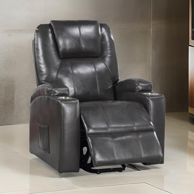 Helrike Faux Leather Lift Assist Power Recliner, Black Faux Leather