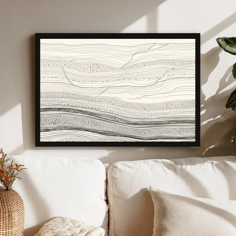 Natural Oak-Look Framed,Canvas Wall Art for Living Room, Bedroom, Office or Entryway – Decorative Wall Decor with Wave Pattern