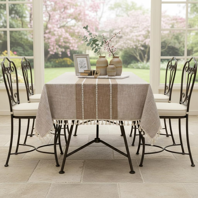 Tablecloths for Rectangle Tables, Cotton Linen Table Cloth Non-slip Tablecloth Wrinkle Free Farmhouse Dining Table Cover, 140x220CM, 6-8 Seats
