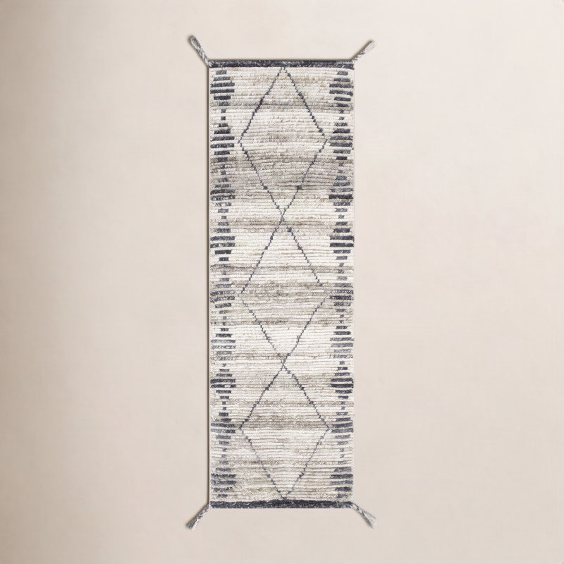 Mathias Moroccan Hand Knotted Cream/Gray Indoor / Outdoor Area Rug, Runner 2'6" x 8'